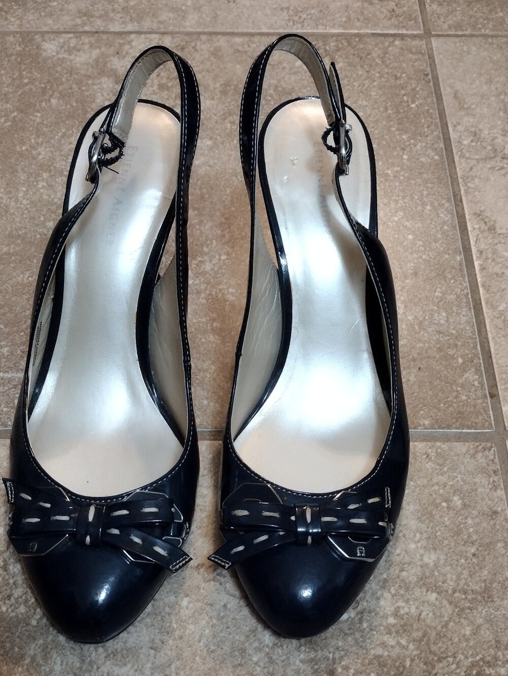 Deep Blue Patent "Leather" Sling Back Heels